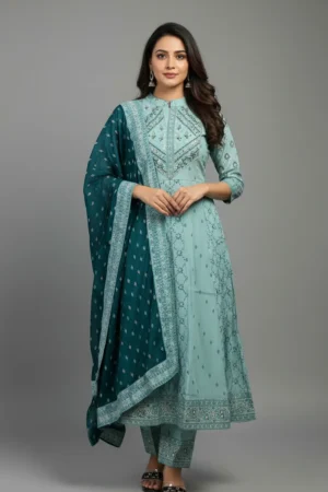 Pastel Blue Sequin Zari Embroidered Anarkali Set