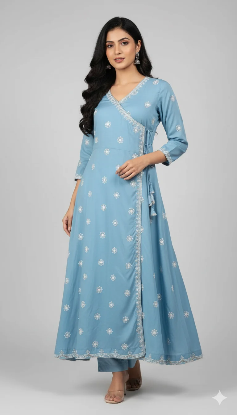 Ice Blue Zari And Badla Work Embellished Georgette Suit
