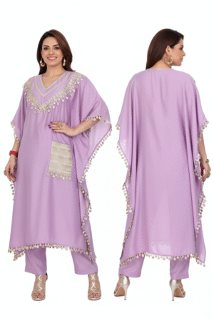 Women’s V-Neck Mirror & Lace Work Kurta with Pant – Elegant Ethnic Charm