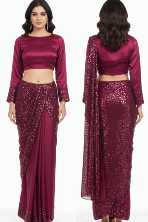 Plain Bollywood Silk Blend Satin Saree – Elegance Meets Glamour