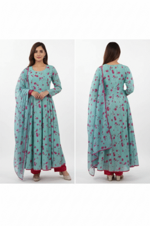 Women’s Floral Print Flared Kurta with Palazzos & Dupatta – Effortless Ethnic Elegance