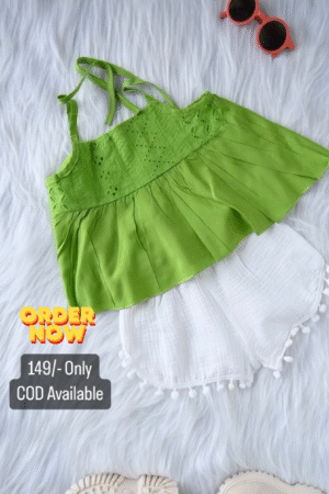 Green Top And White Bottom For Kids On Sale