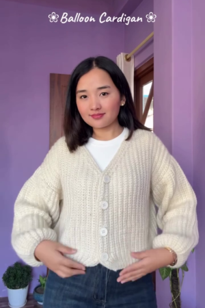 Chunky Knit Button Up Cardigan Sweater   Light Beige / Off White Cozy Essential