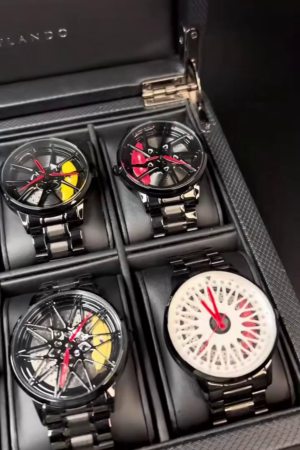Men’s Spinning Wheel Rim Watch – Quartz Analog Automotive Design