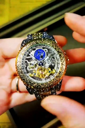 Forsining Gold-Tone Skeleton Automatic Mechanical Watch