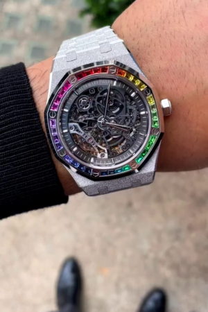 Frosted Gold Double Balance Wheel Openworked “Rainbow” Watch – 41 mm, 18-Carat White Gold