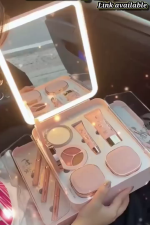 portable makeup kit with a built-in LED light mirror