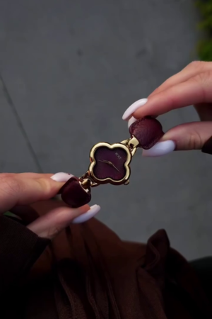 Red Timepiece Clover Charm Leather Quartz Watch