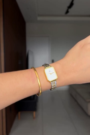 Watch for Women with White Rectangular Dial and Gold Finish