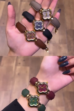 Women’s Analog Watch with Rose-Gold Tone Case and Petal-Style Leather Bracelet Strap