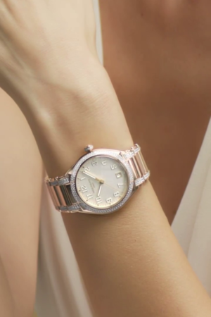 Automatic Ladies Watch in Rose Gold with Diamond-Set Bezel and Brown Sunburst Dial