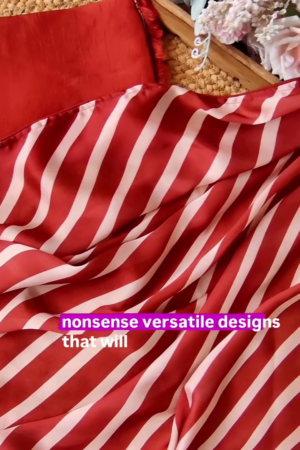 Maroon & White Stripes Satin Saree with Unstitched Blouse