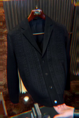 Black single-breasted casual blazer with a textured pattern