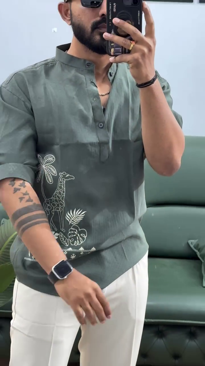Men's Printed Cotton Blend Short Kurta | Regular Fit Casual Kurta Shirt for Men with Mandarin Collar - Image 8