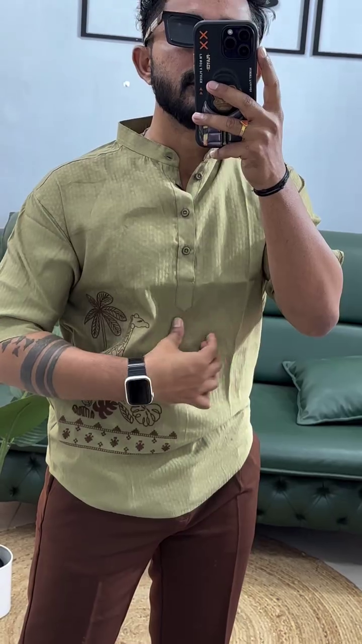 Men's Printed Cotton Blend Short Kurta | Regular Fit Casual Kurta Shirt for Men with Mandarin Collar - Image 6