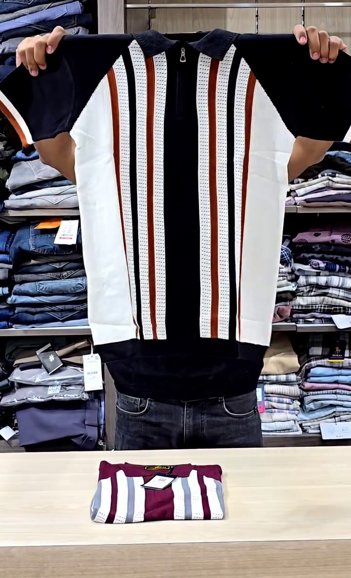 Marr Knitted Zipped Polo Shirt Navy - Image 3